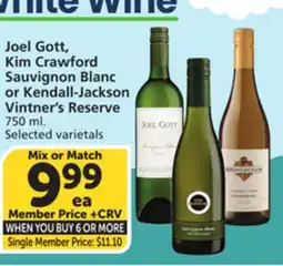 Vons Joel Gott, Kim Crawford Sauvignon Blanc or Kendall-Jackson Vintner's Reserve offer