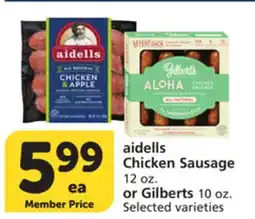 Vons aidells Chicken Sausage 12 oz. or Gilberts 10 oz offer