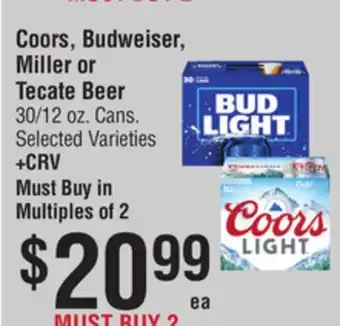 Smart & Final Coors, Budweiser, Miller or Tecate Beer offer