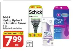 Albertsons Schick Hydro, Hydro 5 or Intuition Razors offer