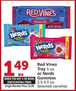 Albertsons Red Vines Tray 5 oz. or Nerds Gummies offer
