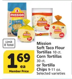 Albertsons Mission Soft Taco Flour Tortillas 10 ct. Corn Tortillas 30 ct. or Tortilla Chips 9-11 oz offer