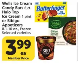 Albertsons Wells Ice Cream Candy Bars 6 ct. Halo Top Ice Cream 1 pint or Bibigo Appetizers 8.1-10 oz offer