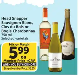 Albertsons Head Snapper Sauvignon Blanc, Clos du Bois or Bogle Chardonnay offer