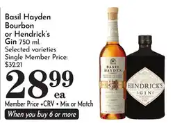 Pavilions Basil Hayden Bourbon or Hendrick's Gin offer