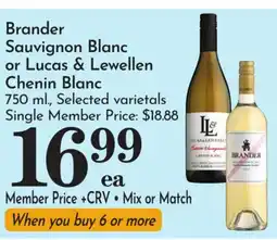 Pavilions Brander Sauvignon Blanc or Lucas & Lewellen Chenin Blanc offer