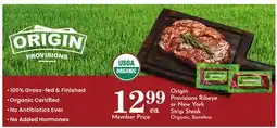 Pavilions Origin Provisions Ribeye or New York Strip Steak offer