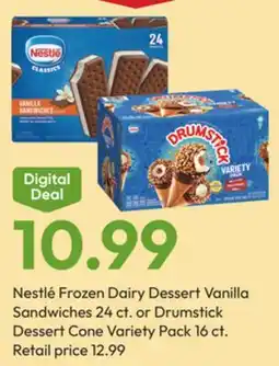 Stater Bros Nestlé Frozen Dairy Dessert Vanilla Sandwiches 24 ct. or Drumstick Dessert Cone Variety Pack 16 ct offer
