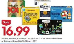 Stater Bros Modelo, Pacifico, Corona or Dos Equis 12/12 fl. oz. Selected Varieties or Guinness Draught 8/14.9 fl offer