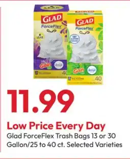 Stater Bros Glad ForceFlex Trash Bags 13 or 30 Gallon/25 to 40 ct offer