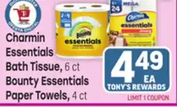 Tony’s Fresh Market Charmin Essentials Bath Tissue, 6 ct Bounty Essentials Paper Towels, 4 ct offer