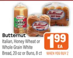Tony’s Fresh Market Butternut Italian, Honey Wheat or Whole Grain White Bread, 20 oz or Buns, 8 ct offer