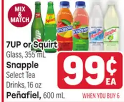 Tony’s Fresh Market 7UP or Squirt Glass, 355 mL Snapple Select Tea Drinks, 16 oz Peñafiel, 600 mL offer
