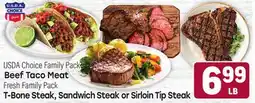 Tony’s Fresh Market Beef Taco Meat or T-Bone Steak, Sandwich Steak or Sirloin Tip Steak offer