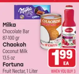 Tony’s Fresh Market Milka Chocolate Bar 87-100 gr Chaokoh Coconut Milk 13.5 oz Fortuna Fruit Nectar offer
