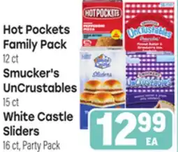 Tony’s Fresh Market Hot Pockets Family Pack 12ct or Smucker's UnCrustables 15ct or White Castle Sliders 16ct, Party Pack offer