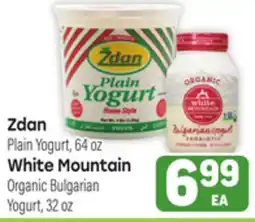 Tony’s Fresh Market Zdan Plain Yogurt, 64 oz or White Mountain Organic Bulgarian Yogurt, 32 oz offer