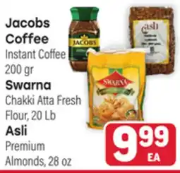 Tony’s Fresh Market Jacobs Coffee Instant Coffee 200 gr, Swarna Chakki Atta Fresh Flour, 20Lb Asli Premium Almonds, 28oz offer