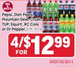 Tony’s Fresh Market Pepsi, Diet Pepsi, Mountain Dew, Crush, 7UP, Squirt, RC Cola or Dr Pepper offer