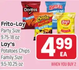 Tony’s Fresh Market Frito-Lay Party Size 9.75-18 oz, Lay's Potatoes Chips Family Size 9.5-10.25 oz offer