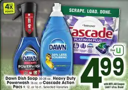 Jewel-Osco Dawn Dish Soap 30-38 oz., Heavy Duty Powerwash 16 oz. or Cascade Action Pacs 9, 12, or 16 ct offer