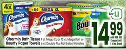 Jewel-Osco Charmin Bath Tissue 9 ct. Mega XL or 12 ct. Mega Roll or Bounty Paper Towels 6 ct. Double Plus Roll offer