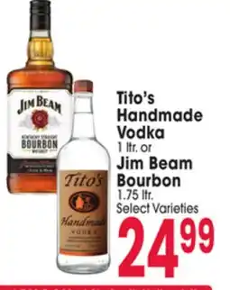 Jewel-Osco Tito's Handmade Vodka 1 ltr. or Jim Beam Bourbon 1.75 ltr offer