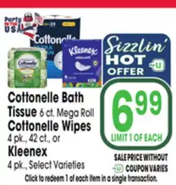 Jewel-Osco Cottonelle Bath Tissue 6 ct. Mega Roll Cottonelle Wipes 4 pk., 42 ct., or Kleenex 4 pk offer