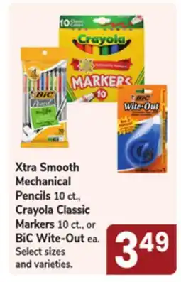 Jewel-Osco Xtra Smooth Mechanical Pencils 10 ct., Crayola Classic Markers 10 ct., or BIC Wite-Out ea offer