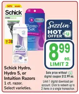Jewel-Osco Schick Hydro, Hydro 5, or Intuition Razors offer