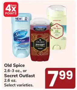 Jewel-Osco Old Spice 2.6-3 oz., or Secret Outlast 2.6 oz offer