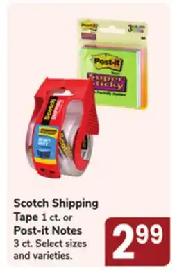 Jewel-Osco Scotch Shipping Tape 1 ct. or Post-it Notes 3 ct offer
