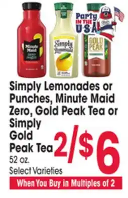 Jewel-Osco Simply Lemonades or Punches, Minute Maid Zero, Gold Peak Tea or Simply Gold Peak Tea offer