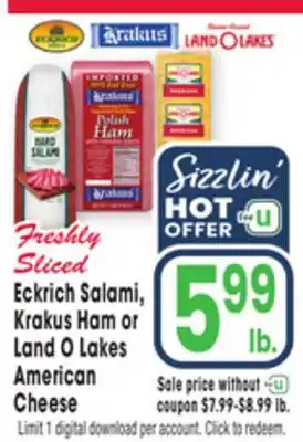 Jewel-Osco Eckrich Salami, Krakus Ham or Land O Lakes American Cheese offer