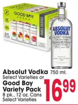 Jewel-Osco Absolut Vodka 750 ml. Select Varieties or Good Boy Variety Pack offer