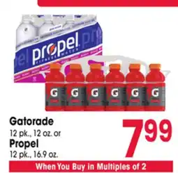 Jewel-Osco Gatorade 12 pk., 12 oz. or Propel 12 pk., 16.9 oz offer