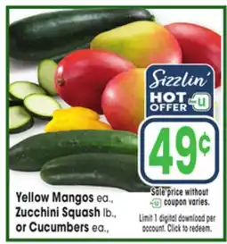 Jewel-Osco Yellow Mangos ea., Zucchini Squash lb., or Cucumbers ea offer
