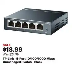 Best Buy TP-Link - 5-Port 10/100/1000 Mbps Unmanaged Switch - Black offer