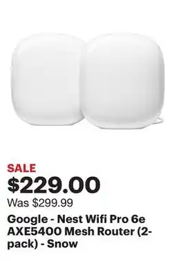 Best Buy Google - Nest Wifi Pro 6e AXE5400 Mesh Router (2-pack) - Snow offer