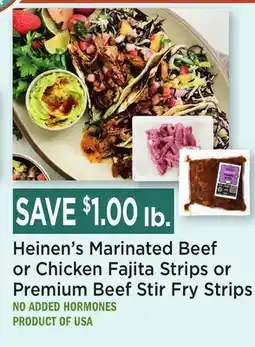Heinen's Heinen's Marinated Beef or Chicken Fajita Strips or Premium Beef Stir Fry Strips offer
