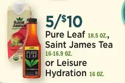 Heinen's Pure Leaf 18.5 OZ., Saint James Tea 16-16.9 OZ. or Leisure Hydration 16 OZ offer