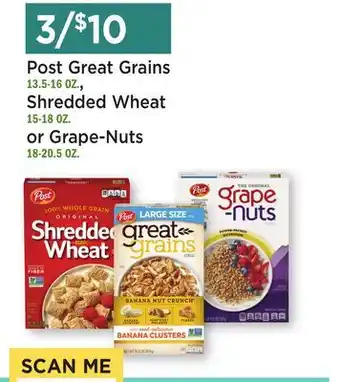 Heinen's Post Great Grains 13.5-16 OZ., Shredded Wheat 15-18 OZ. or Grape-Nuts 18-20.5 OZ offer