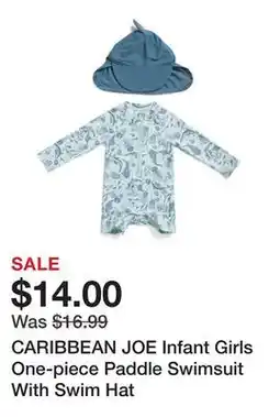 Marshalls CARIBBEAN JOE Infant Girls One-piece Paddle Swimsuit With Swim Hat offer