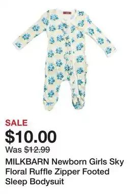 Marshalls MILKBARN Newborn Girls Sky Floral Ruffle Zipper Footed Sleep Bodysuit offer
