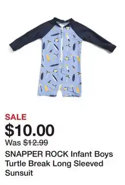 Marshalls SNAPPER ROCK Infant Boys Turtle Break Long Sleeved Sunsuit offer
