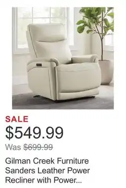 Costco Gilman Creek Furniture Sanders Leather Power Recliner with Power Headrest offer