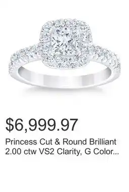 Costco Princess Cut & Round Brilliant 2.00 ctw VS2 Clarity, G Color Diamond Platinum Halo Ring offer