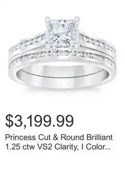 Costco Princess Cut & Round Brilliant 1.25 ctw VS2 Clarity, I Color Diamond Platinum Wedding Ring Set offer