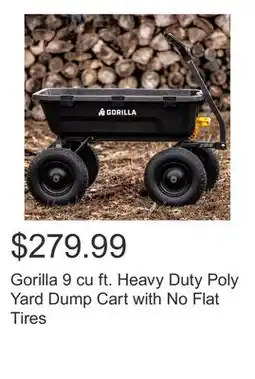Costco Gorilla 9 cu ft. Heavy Duty Poly Yard Dump Cart with No Flat Tires offer