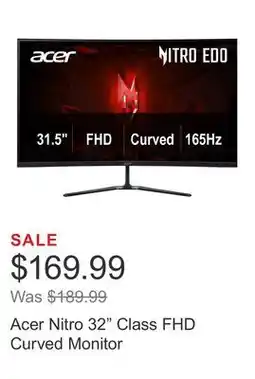 Costco Acer Nitro 32 Class FHD Curved Monitor offer